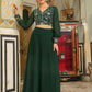 Janasya Dark Green Georgette Embroidered Top & Skirt | Swadesiicart