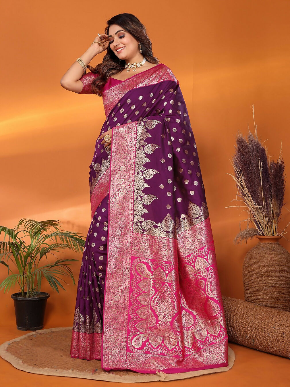 Joban Fashion Banarasi Purple Woven Soft Silk Saree | Swadesiicart