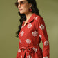 Myshka Women's Rust Printed Polo Collar Party Top With Trousers Co-ord set - Swadesiicart