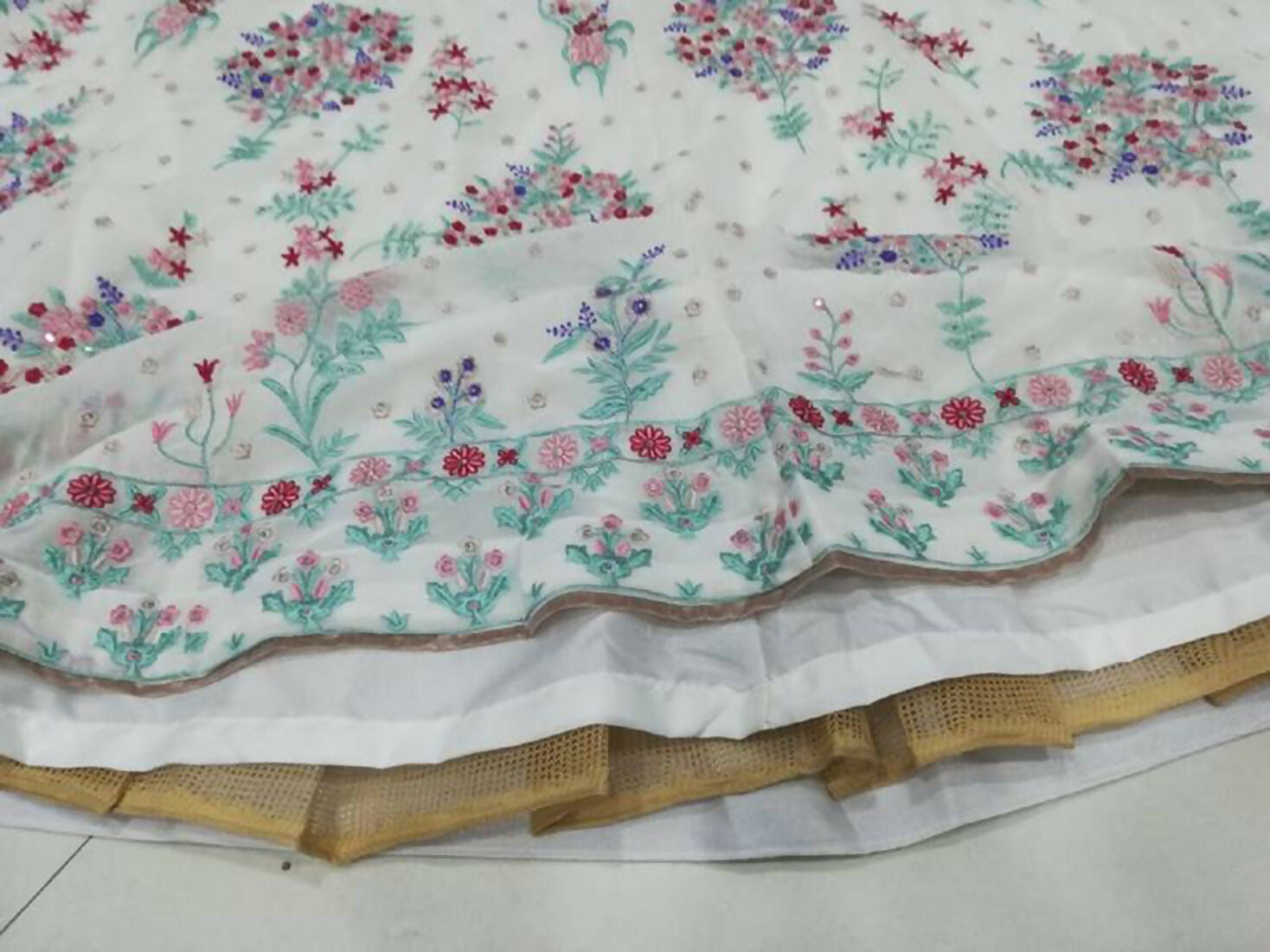 Jyoti Fashion Cream Thread Embroidery Georgette Designer Lehenga Choli with Dupatta | Swadesiicart