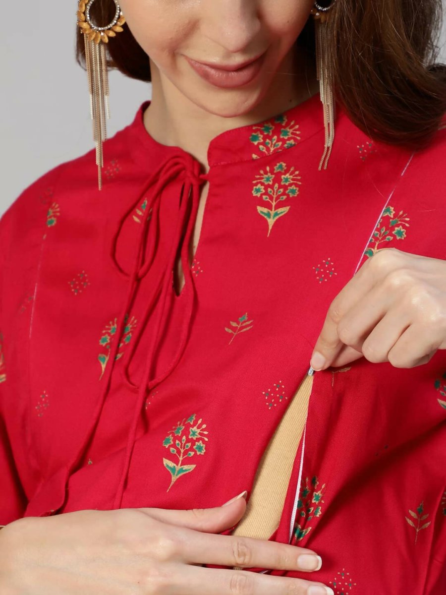Anubhutee Women's Viscose Rayon A-Line Knee-Length Red Dresses | Swadesiicart