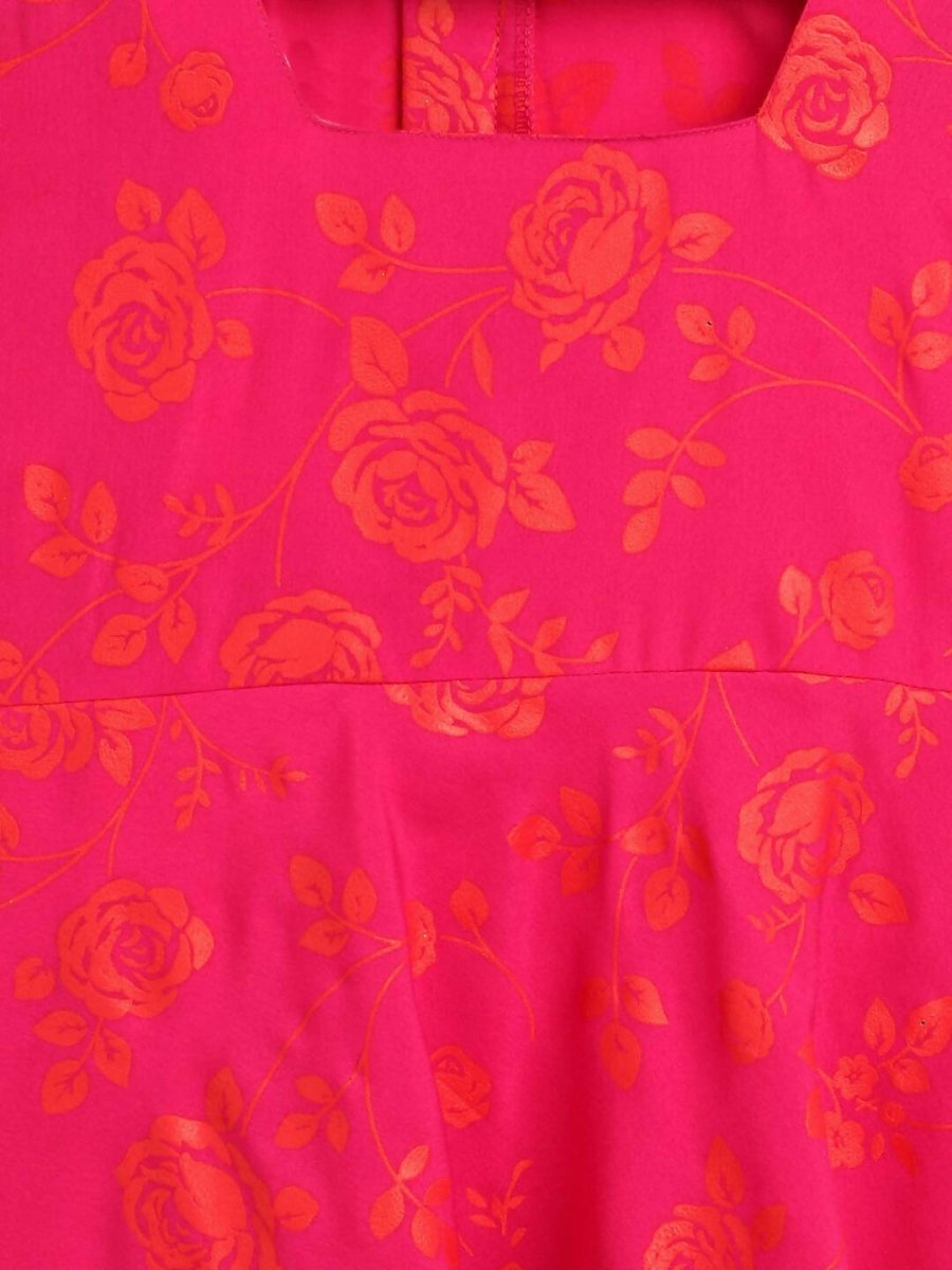 Ahalyaa Pink Crepe Floral Printed Kids Kurta with Jacket For Girls | Swadesiicart