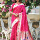 Vishnu Weaves Women's Rani Pink Banarasi Silk Zari Woven Paithani Saree with Unstitched Blouse - Swadesiicart