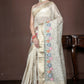 Morchari Beige Banarasi Tissue Computer Embroidery Saree Unstitched Blouse | Swadesiicart