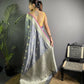 Joban Fashion Dark Grey Banarasi Soft Lichi Silk Paisley Saree | Swadesiicart