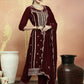 Jyoti Fashion Women's Maroon Velvet Cording with Resham Thread & Sequin Kurta with Trouser & Dupatta | Swadesiicart