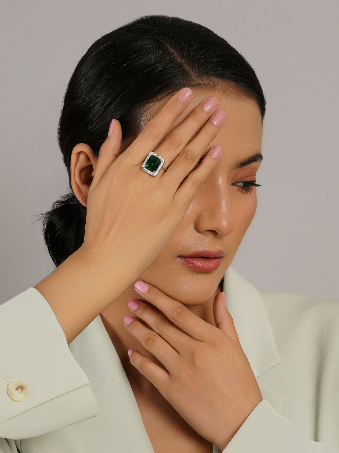 green stone ring (Green) - Ruby Raang | Swadesiicart