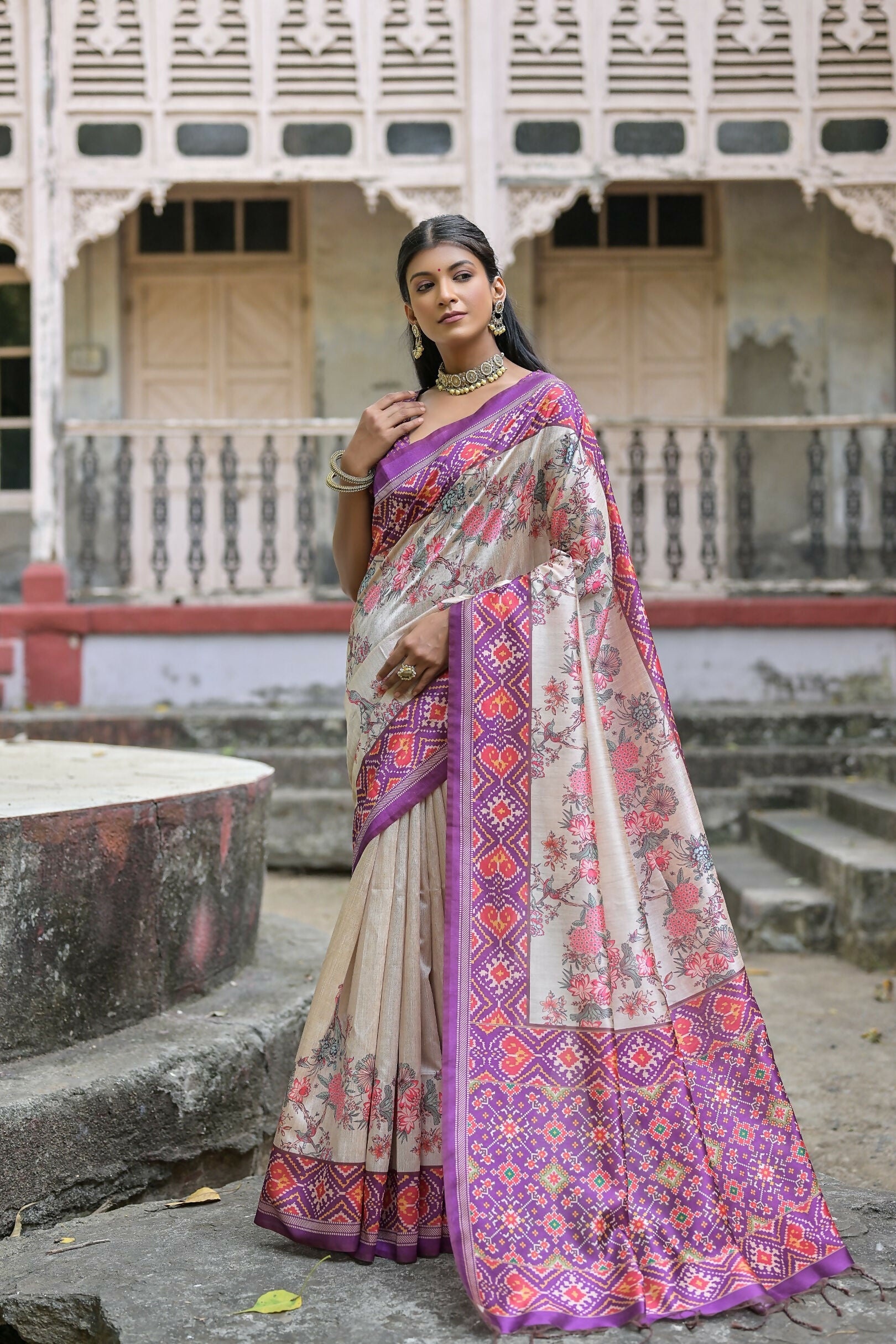 Vishnu Weaves Women's Wine Soft Tussar Silk Small Zari Woven Border Saree with Blouse - Swadesiicart