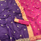 DEIANA'S Beautiful Designer Golden zari Soft Cotton Saree - Purple - Swadesiicart