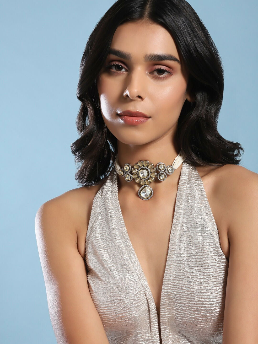 Flower Kundan Choker with Pearls- Ruby Raang | Swadesiicart