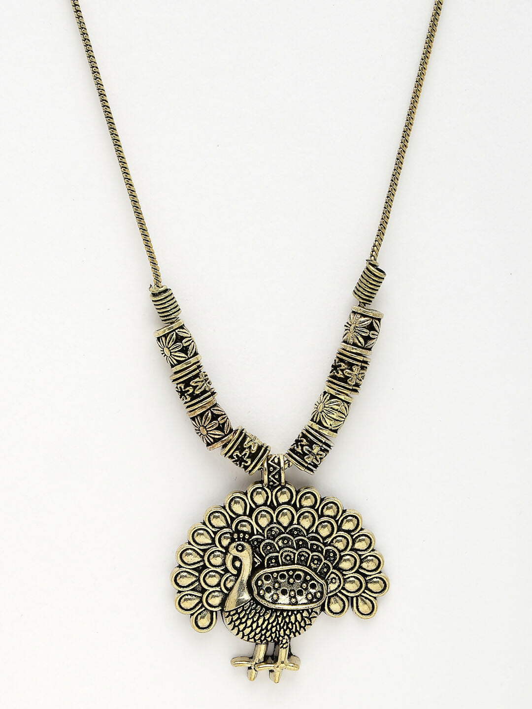NVR Women's Gold-Polished Peacock Design Pendant with Chain | Swadesiicart