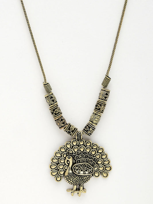 NVR Women's Gold-Polished Peacock Design Pendant with Chain | Swadesiicart