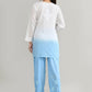 Joban Fashion Womens Cotton ChikanKari Sky Blue & White Cord set - Swadesiicart