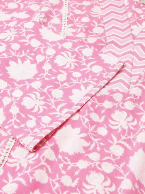 FIORRA Women's Pink Cotton A-Line Kurta Set - Swadesiicart