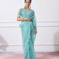 Blue Net Designer Thread Embroidery Work Saree with Unstitched Blouse - Vandini