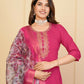 Red Viscose Chanderi Embroidered Stitched Suit With Dupatta - Tanisha | Swadesiicart