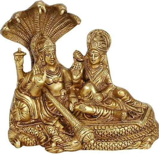 Labhcart Brass Lakshmi Vishnu Idol God Goddess Statues Religious Deity Laxmi Vishnu Resting On Sheshnaag - Swadesiicart