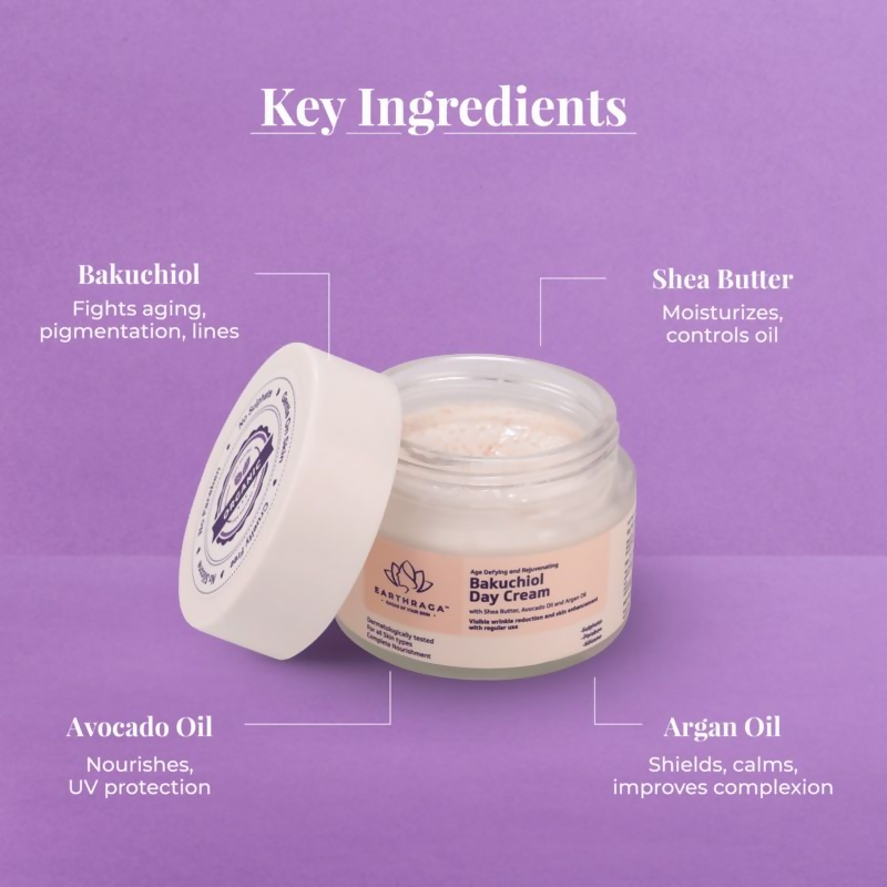 Earthraga Age Defying and Rejuvenating Bakuchiol Day Cream | Swadesiicart