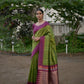 Vishnu Weaves Women's Mahendi Raw Silk Saree with Blouse - Swadesiicart