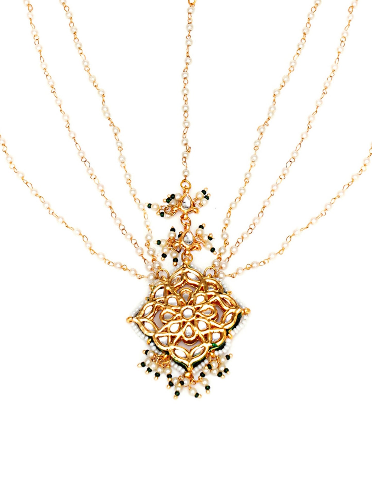 Layered Pearl Matha Patti (Gold) - Ruby Raang | Swadesiicart