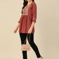 Brown Poly Rayon Floral Embroidered Top - Zeny