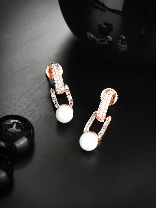 Priyaasi Women White American Diamond Rose Gold-Polished Drop Earrings - Noz2Toz