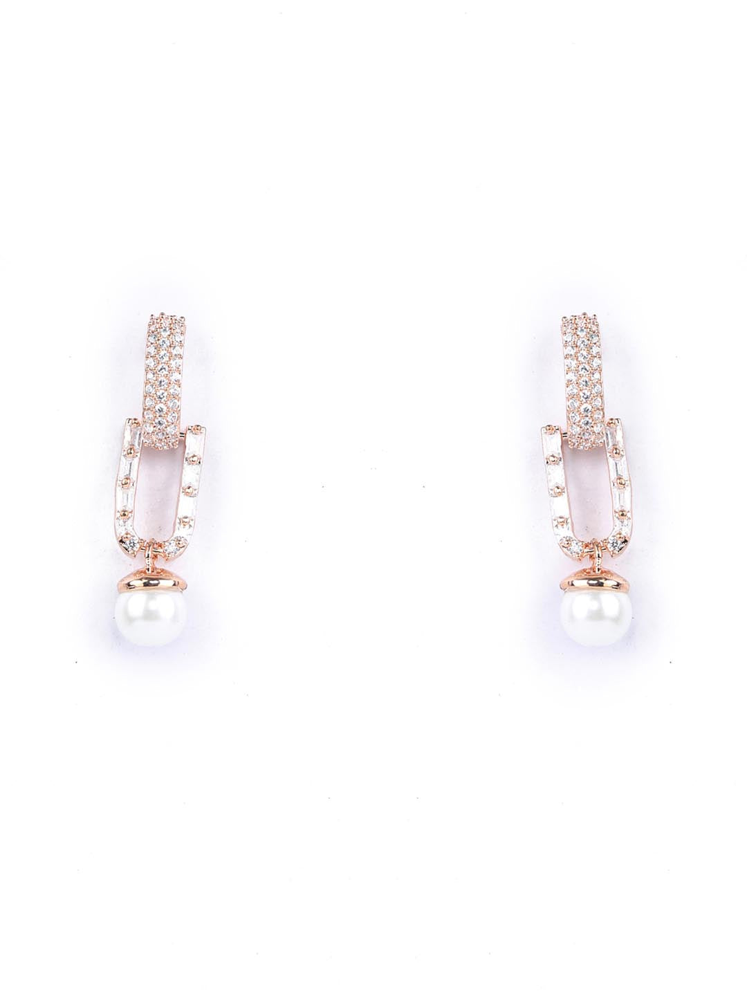 Priyaasi Women White American Diamond Rose Gold-Polished Drop Earrings - Swadesiicart