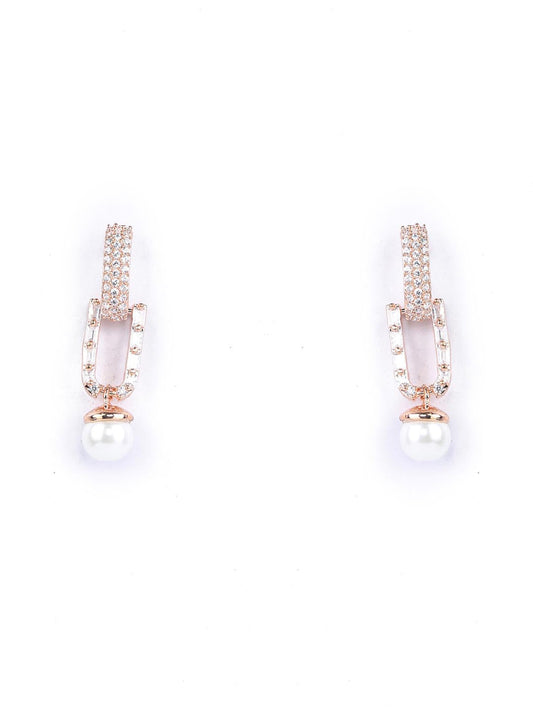 Priyaasi Women White American Diamond Rose Gold-Polished Drop Earrings - Swadesiicart