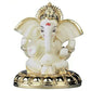 Tamas Gaj Karna Ganesh Idol | Off White & Gold | Brass Pooja Decor - Tamas
