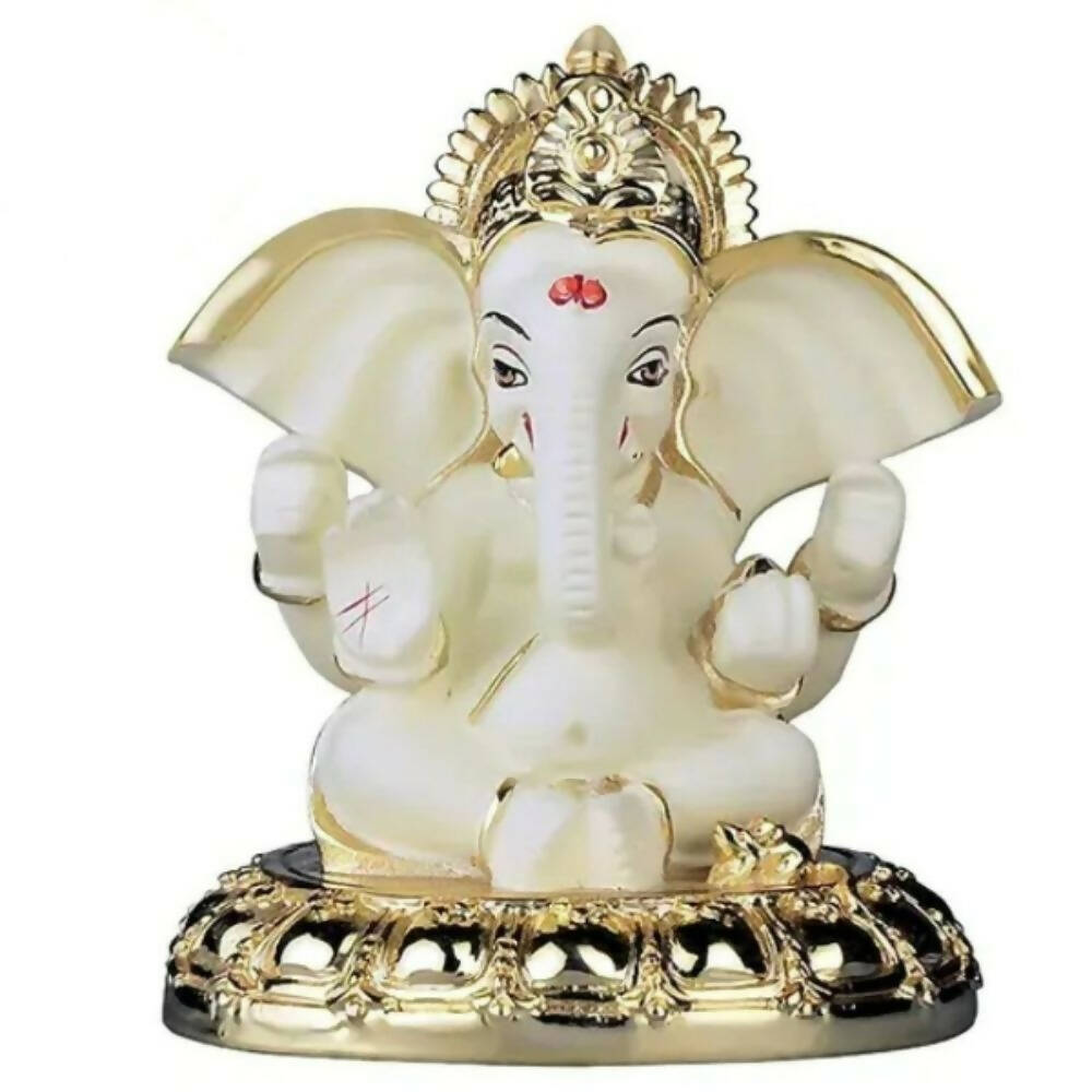 Tamas Gaj Karna Ganesh Idol | Off White & Gold | Brass Pooja Decor - Tamas