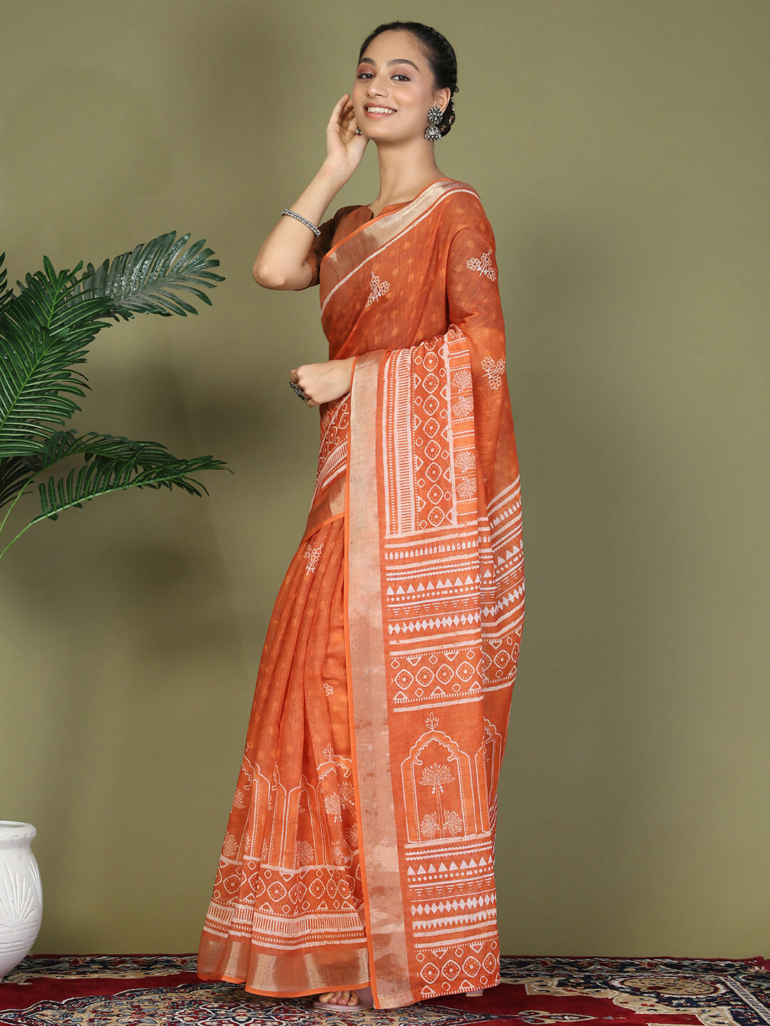Shree Shyam Fashion Cotton Orange Saree