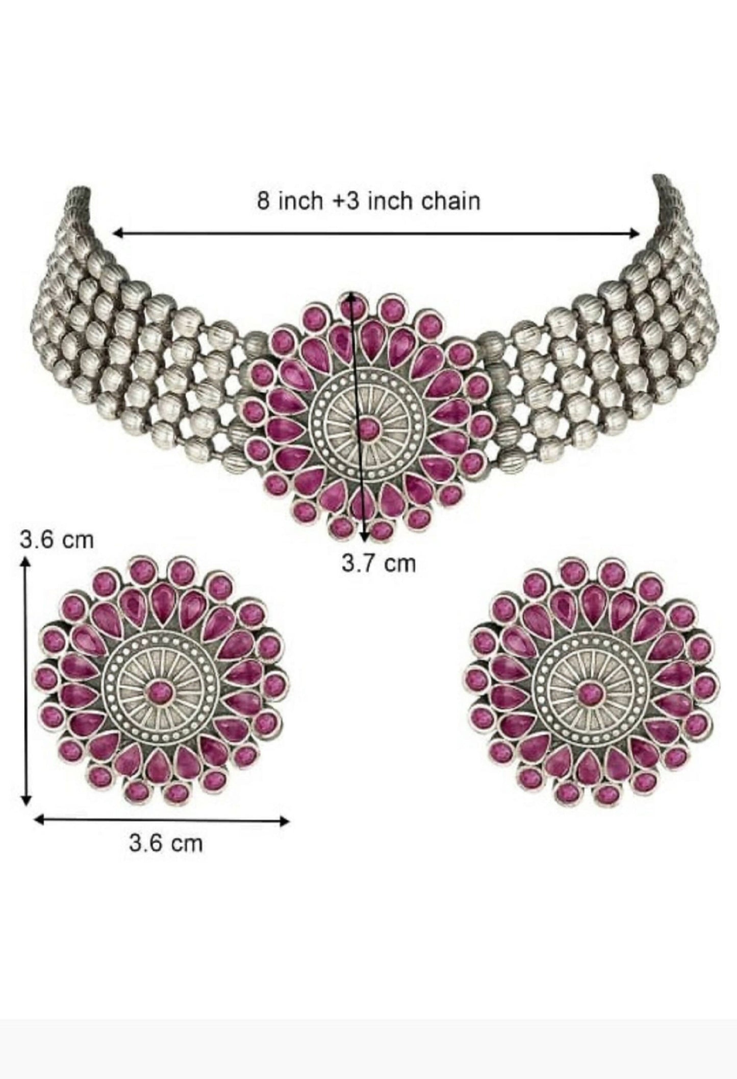 Mominos Fashion Johar Kamal Oxidised Silver-Plated Brass Finish Kundan Choker For Women (Pink) | Swadesiicart
