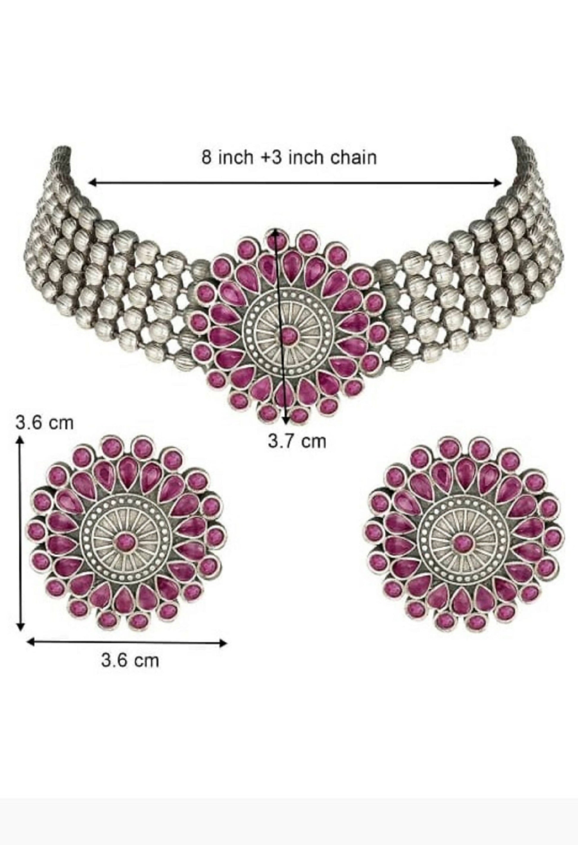 Mominos Fashion Johar Kamal Oxidised Silver-Plated Brass Finish Kundan Choker For Women (Pink) | Swadesiicart