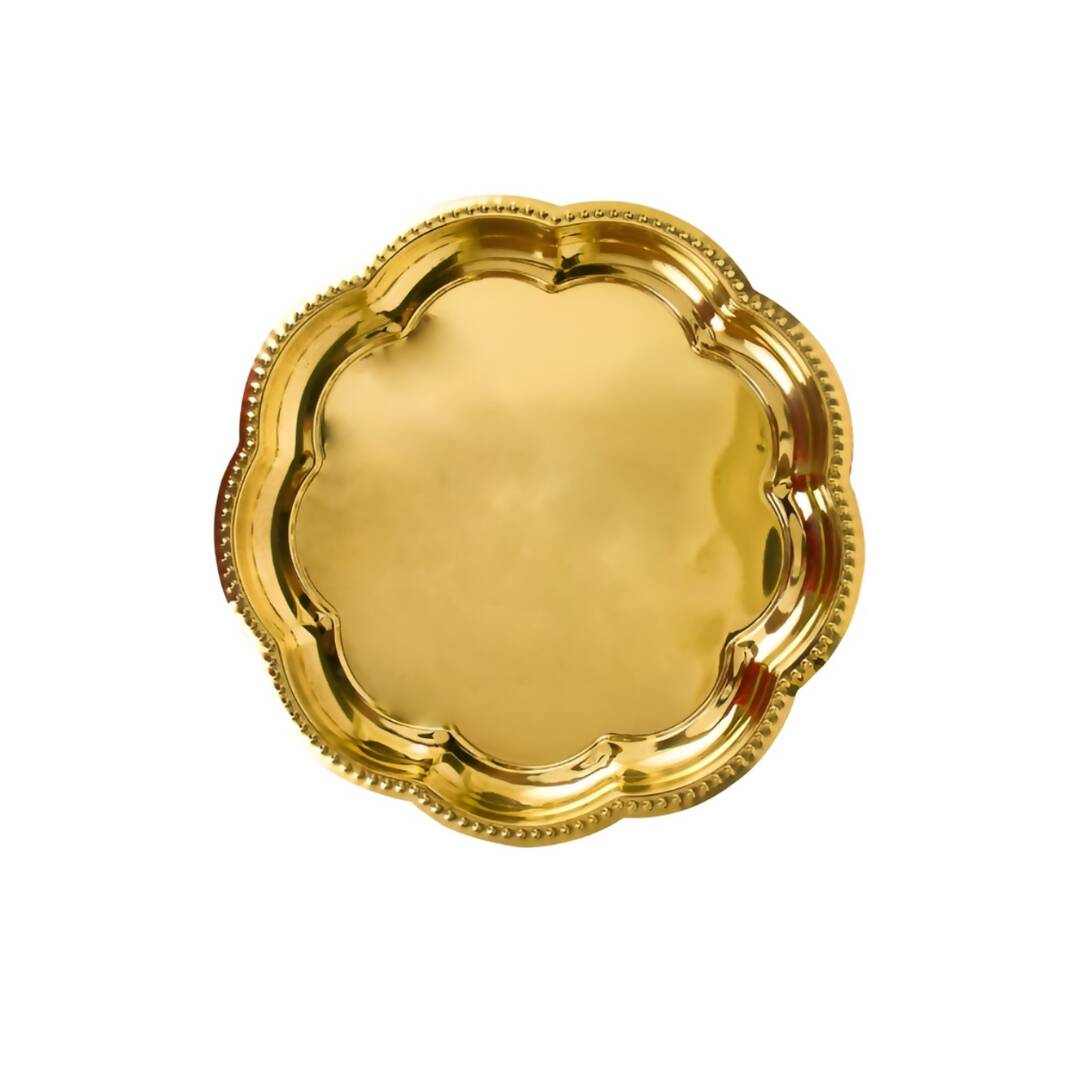 Spillbox Gold-Toned Brass Zig Zag Round Thali Round Pooja Essential | Swadesiicart