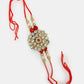 NVR Women & Men Set of 2 Red & Gold-Toned Stone-Studded & Beaded Bhaiya Bhabhi Rakhi With Roli Chawal & Chocolate | Swadesiicart
