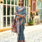 Vishnu Weaves Women's Grey Cotton Silk Zari Woven Butta Work Saree with Blouse - Swadesiicart