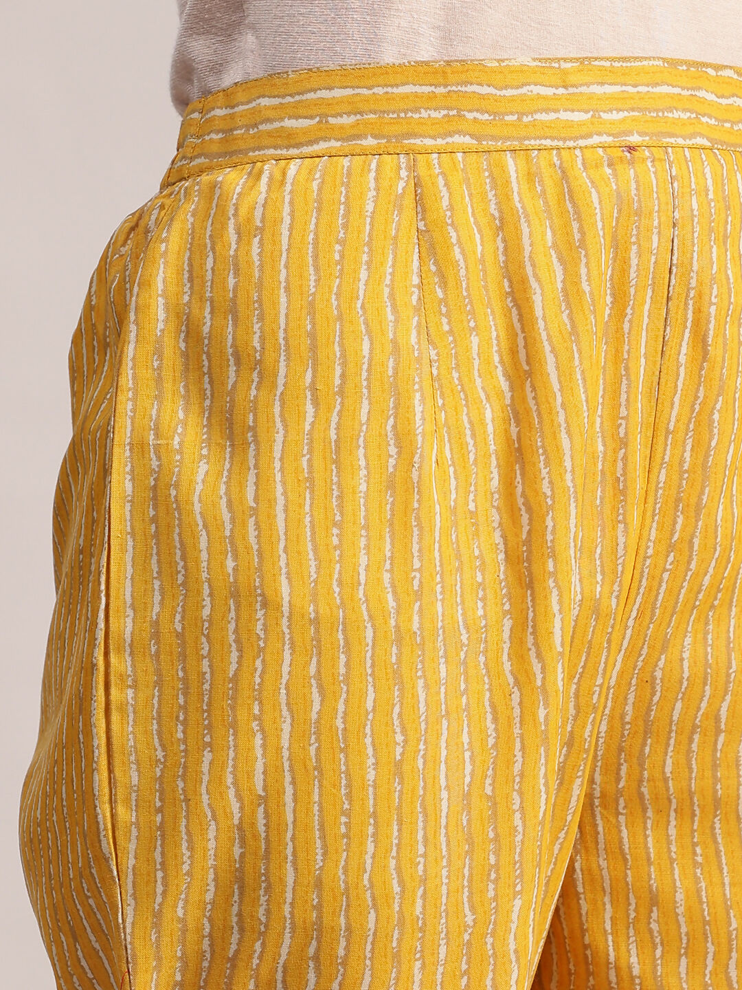 Aavyora Women Yellow Floral Printed Kurta with Striped Pants & Dupatta Set - Swadesiicart