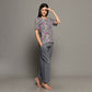 Breathables Women Cotton Printed Loungewear Kurta And Pants Co-Ord Set With Crop Top Grey I Nightwear