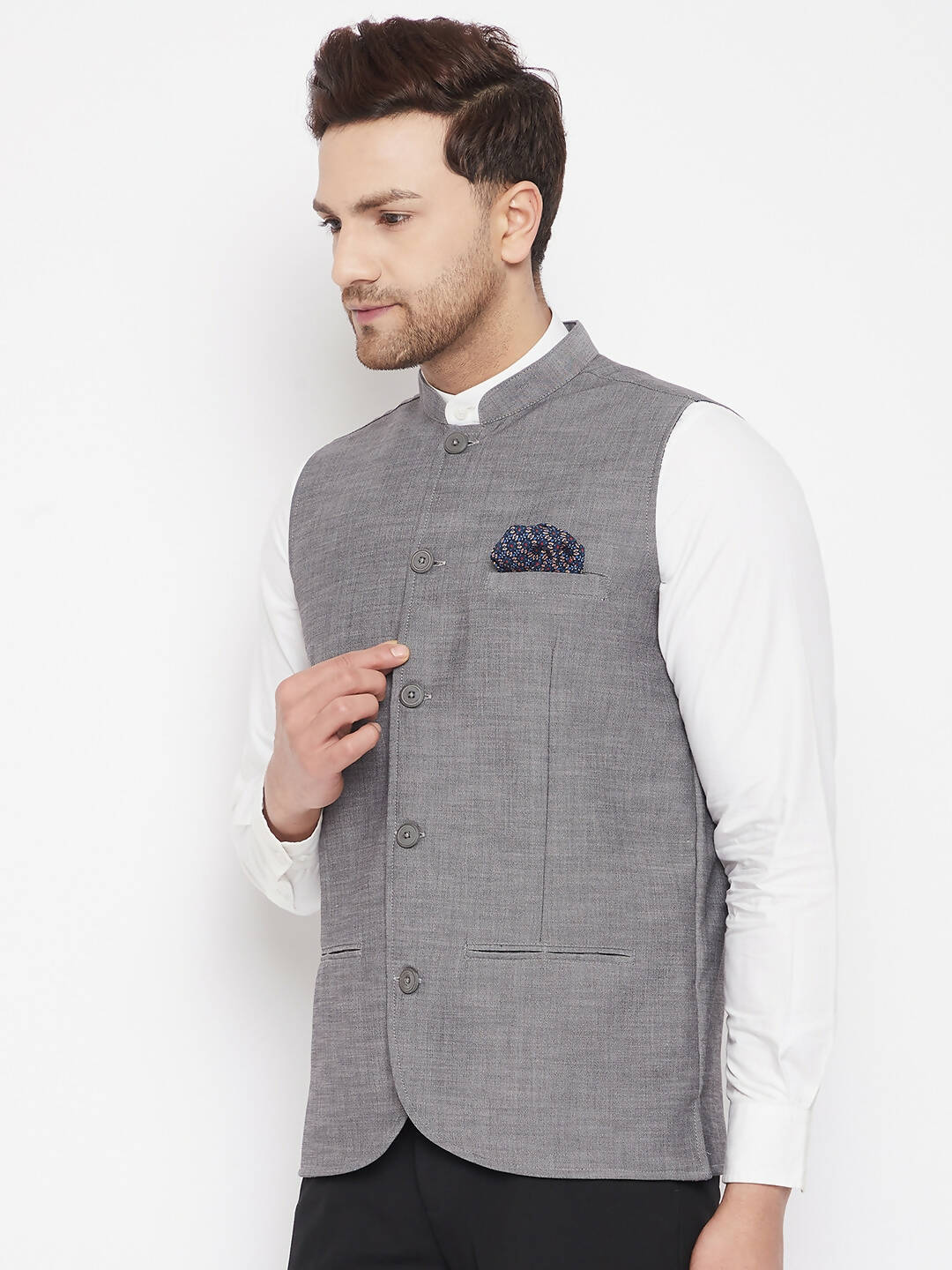 Even Apparels Grey Merino Men Woven Nehru Jacket NJW-PW690 | Swadesiicart