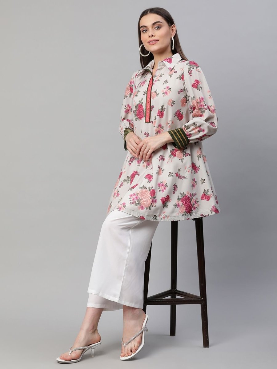 Ahalyaa Women Beige Crepe Digital Floral Print Tunic | Swadesiicart