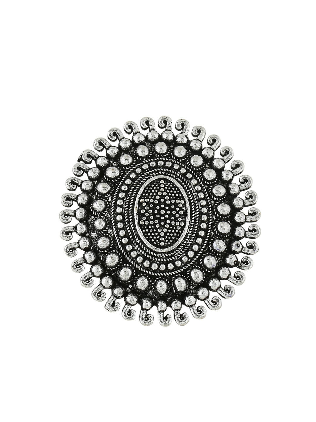 NVR Women's Oxidised Silver Plated Adjustable Finger Ring | Swadesiicart