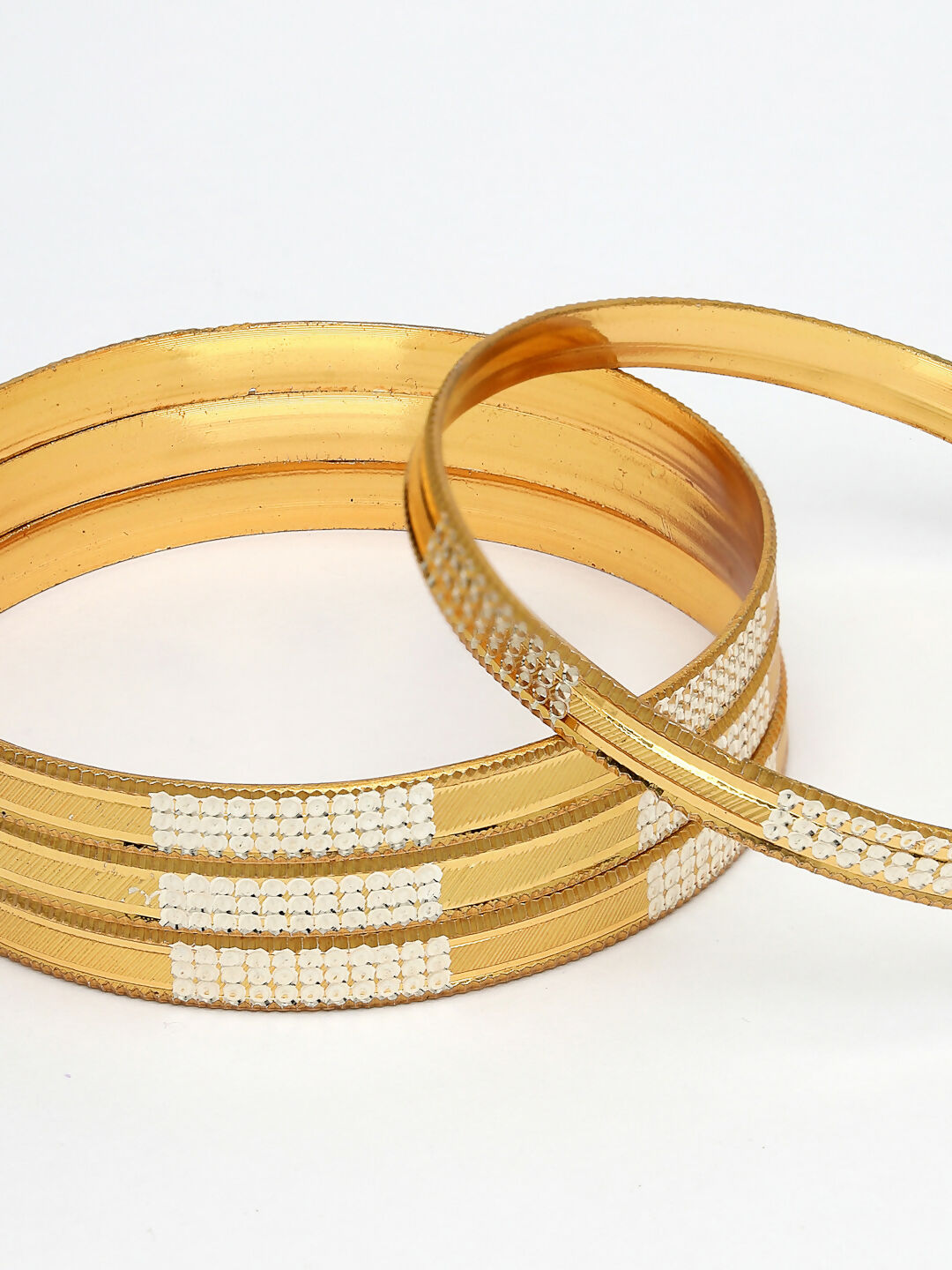NVR Women's Set of 4 Gold-Polished CZ-Studded Traditional Bangles - Swadesiicart