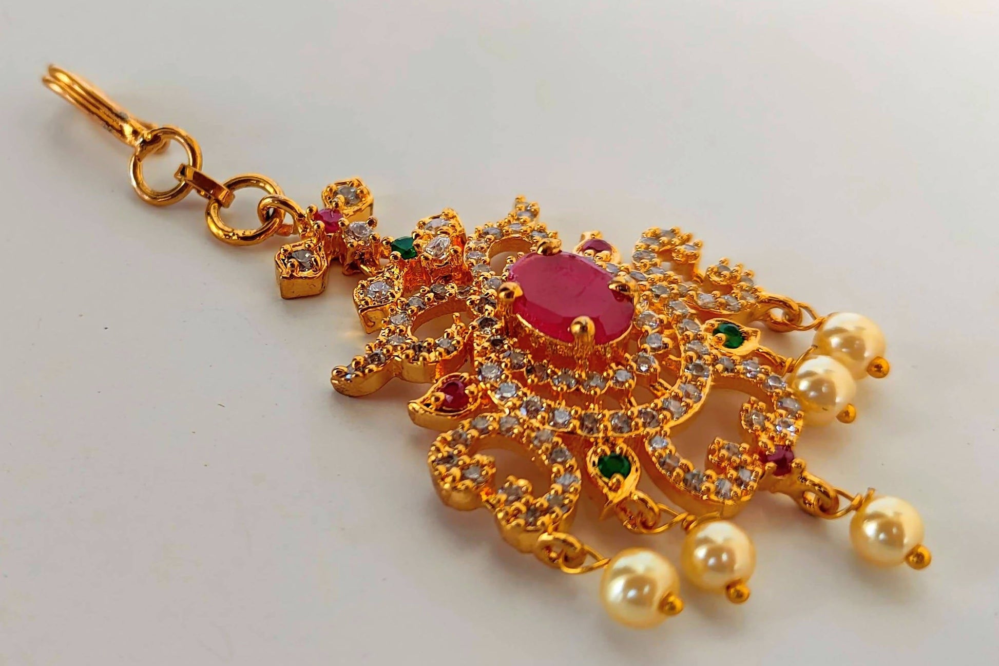 Multicolor AD Ruby Short Length Maang Tikka | Swadesiicart