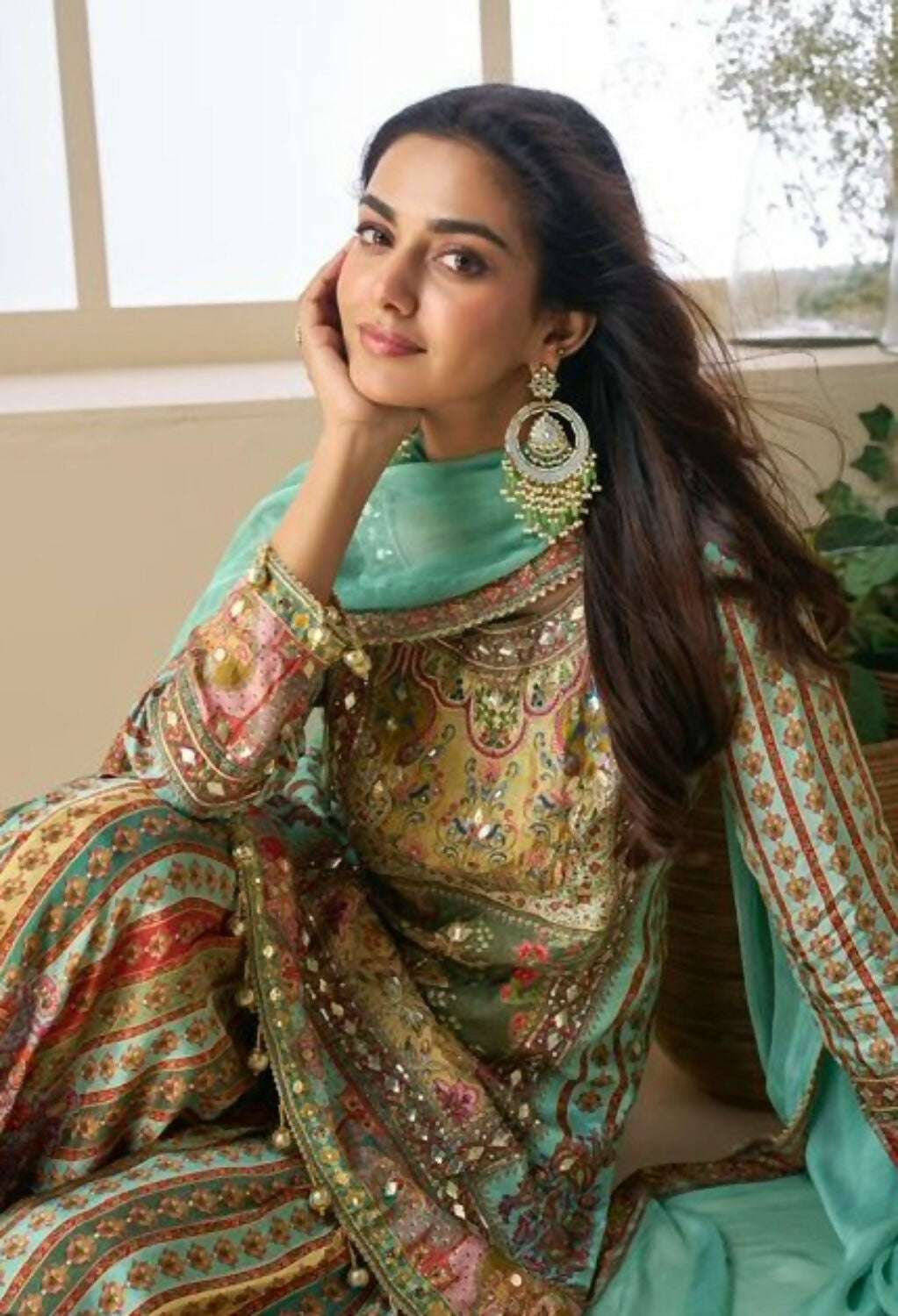Anaita Sea Green Heavy Crepe Silk Ready Made Suit with Multi Digital Printed & Aari Work