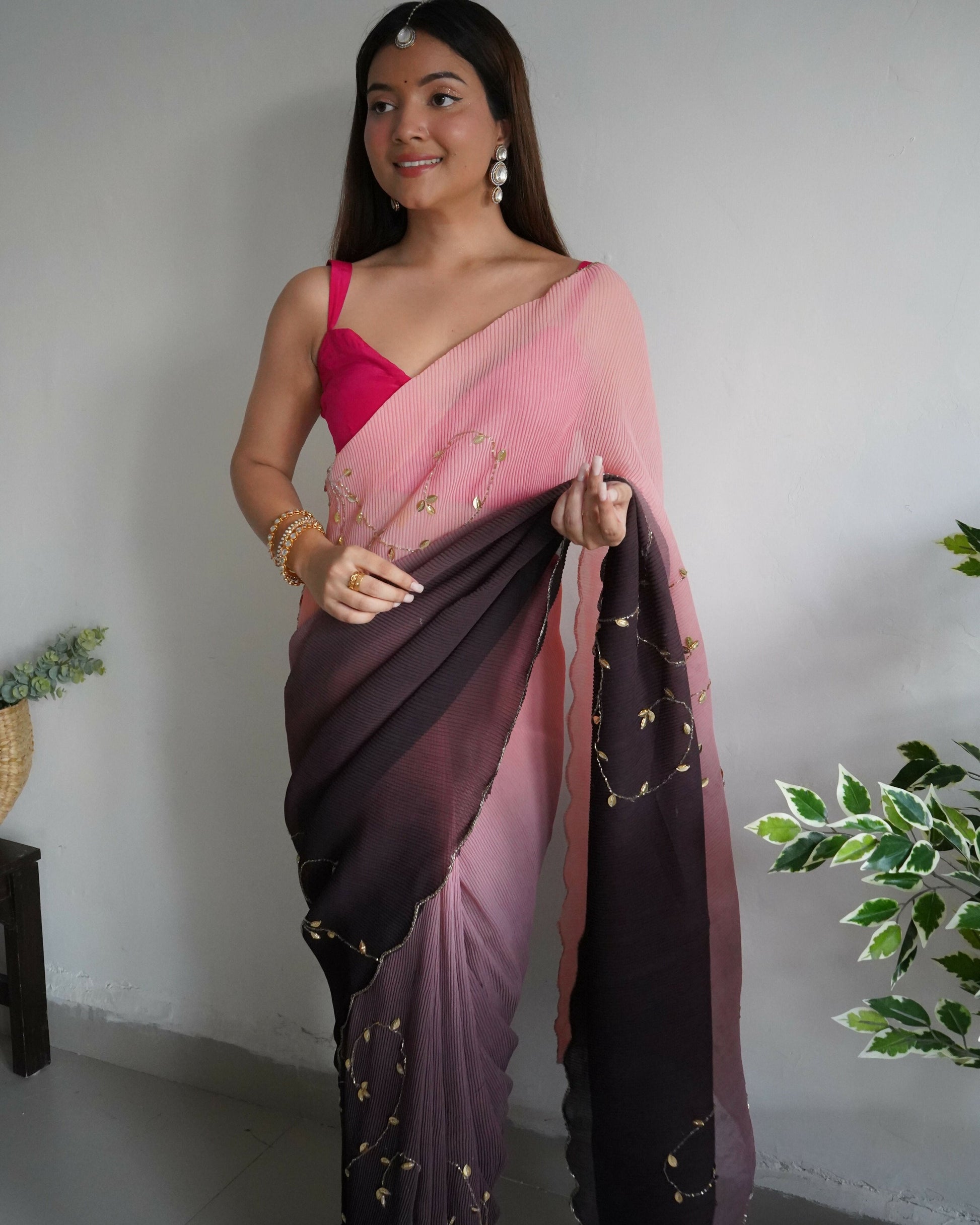 Vamsee Antara Brown Georgette Saree - Swadesiicart