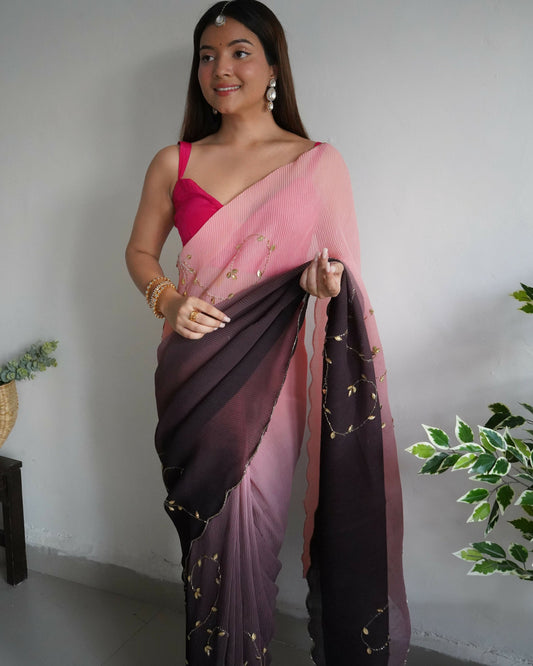 Vamsee Antara Brown Georgette Saree - Swadesiicart