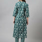 FIORRA Women's Teal Green Cotton A-Line Kurta Set - Swadesiicart