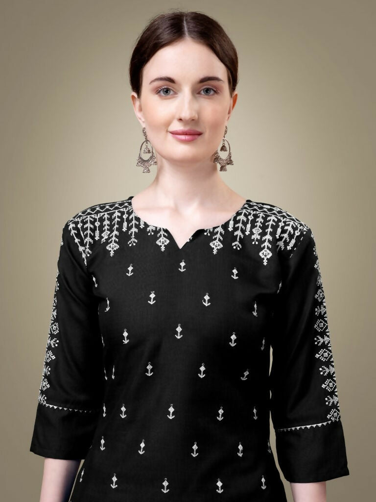 Jyoti Fashion Women's Black Cotton Blend Embroidery & Sequence work Kurta with Trouser & Dupatta | Swadesiicart