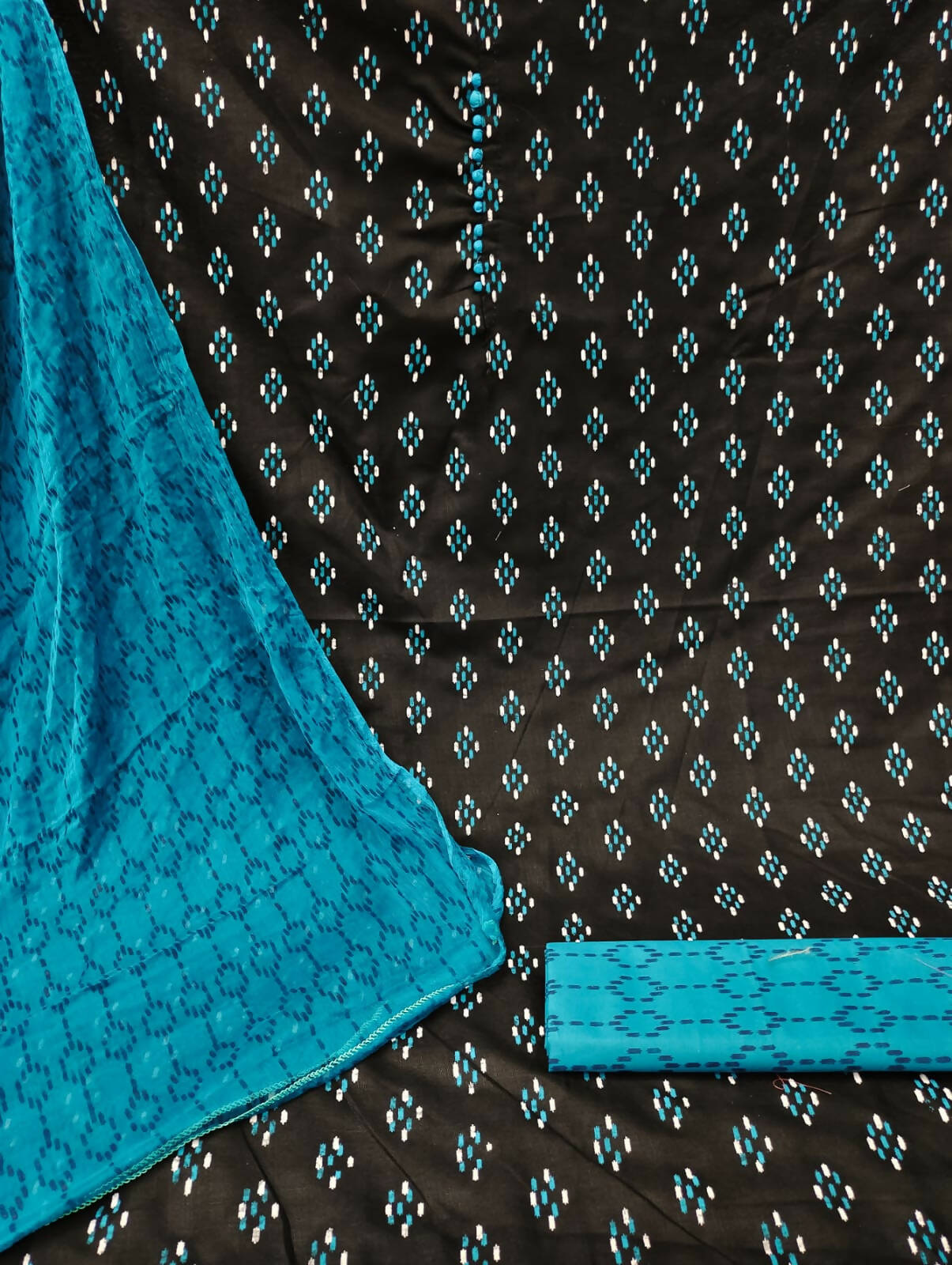 Black Cotton Printed Unstitched Dress Material - Amara
