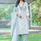 BulBul Fashionista Cotton Floral Blue Kurta Set with Dupatta - Swadesiicart